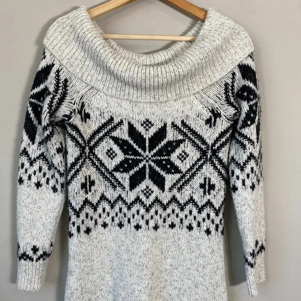 Abercrombie & Fitch Cowl Neck Fair Isle Knit Sweater Dress Womens Small Gray Y2K - Picture 5 of 13